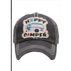 Rugged Distressed “Happy Camper” Mujer’s Vintage Baseball Cap...Brand New  eb-75637946